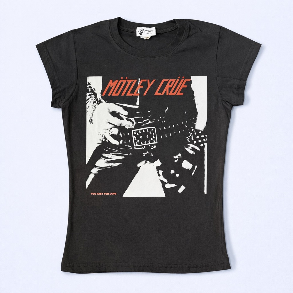 Motley Crue Vintage Too Fast For Love Baby Tee Fitted Band Shirt Y2K Small